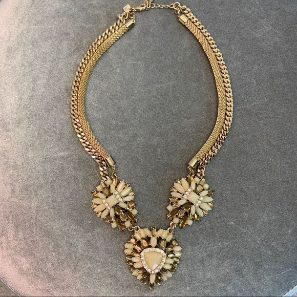 BANANA republic bronze brown cream gem jewelled Embellished statement necklace - Picture 5 of 11